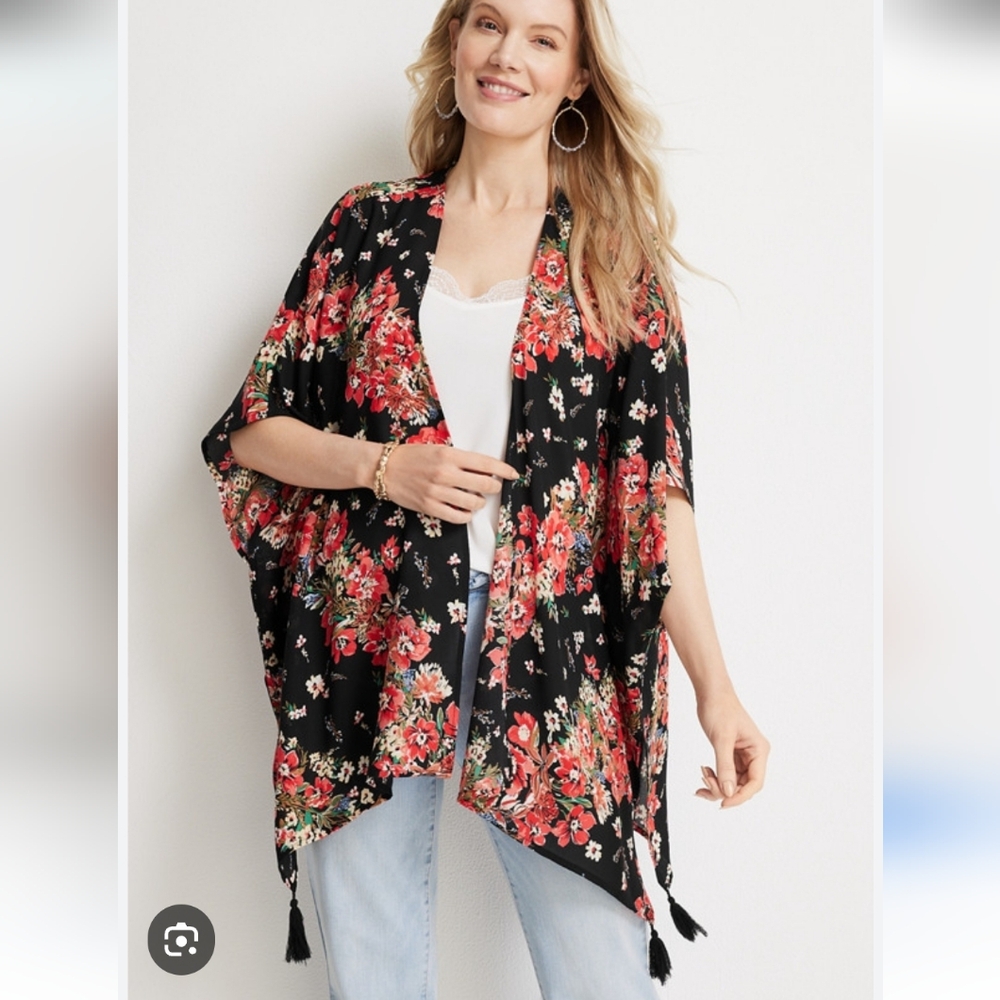 Maurices Floral Kimono with Tassels